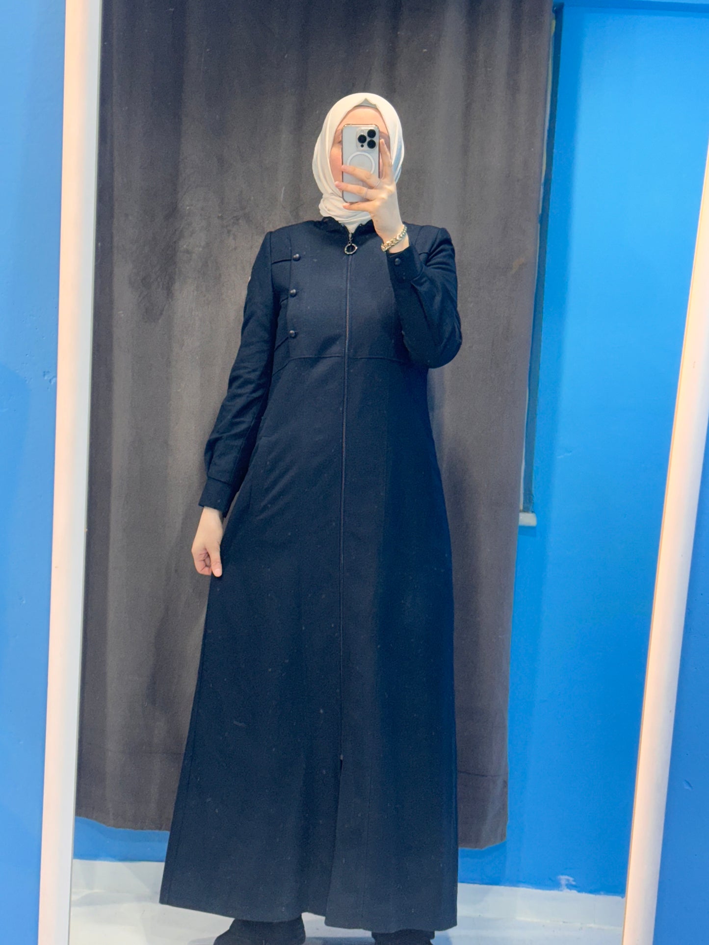 Lacivert Düğme Detaylı Ferace