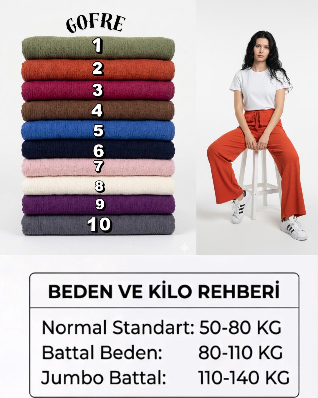 GOFRE KUMAŞ ENİNE BOYUNA ESNEK KUMAŞ PANTOLON