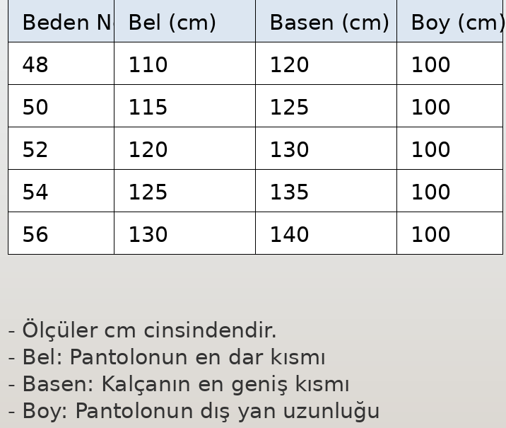 ZERA KREP BORU PAÇA BATTAL BEDEN PANTOLON