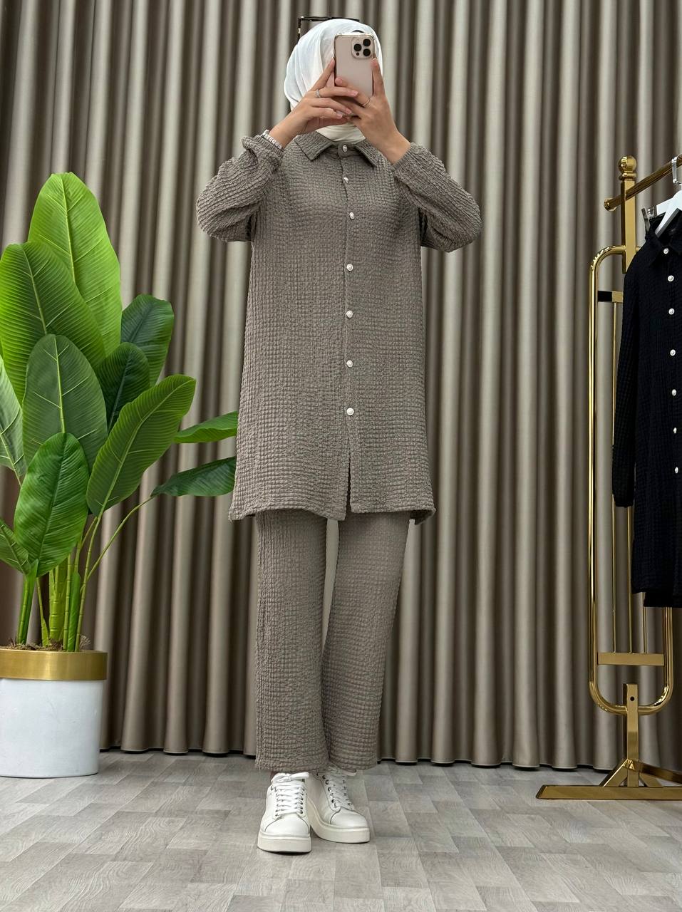 Bürümcük Kumaş Ultra Esnek Pantolon Beli Lastikli İkili Takım