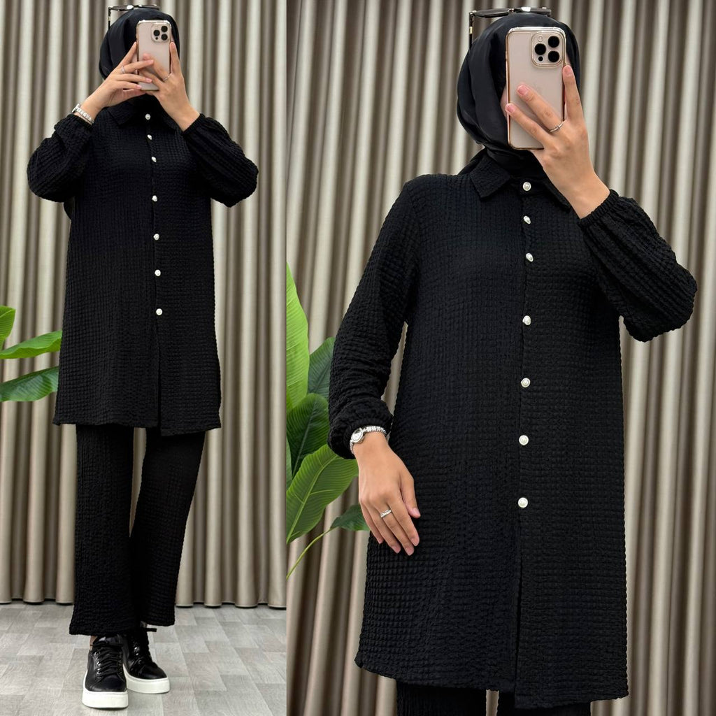 Bürümcük Kumaş Ultra Esnek Pantolon Beli Lastikli İkili Takım