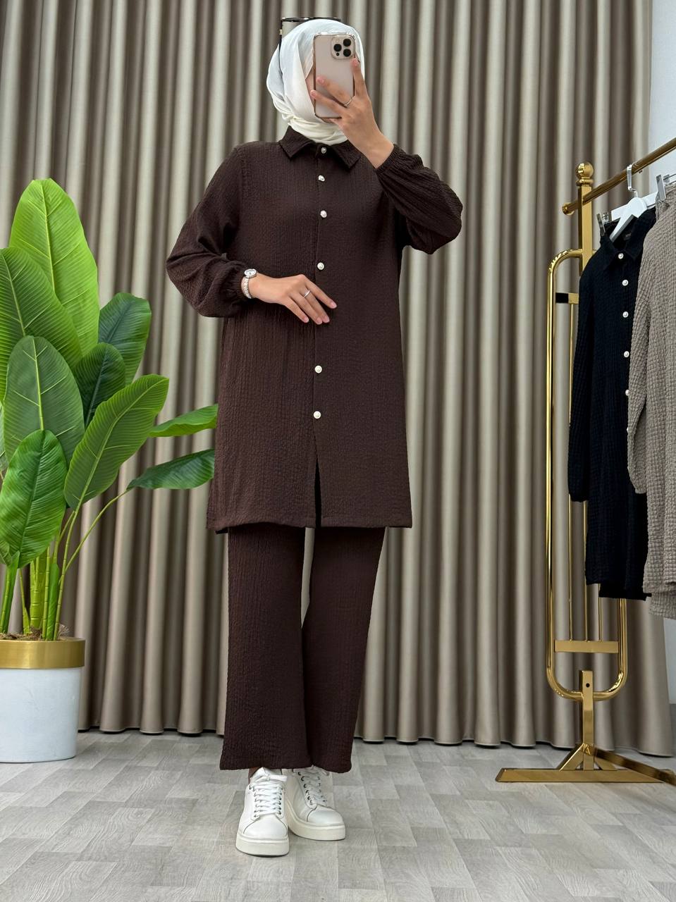 Bürümcük Kumaş Ultra Esnek Pantolon Beli Lastikli İkili Takım