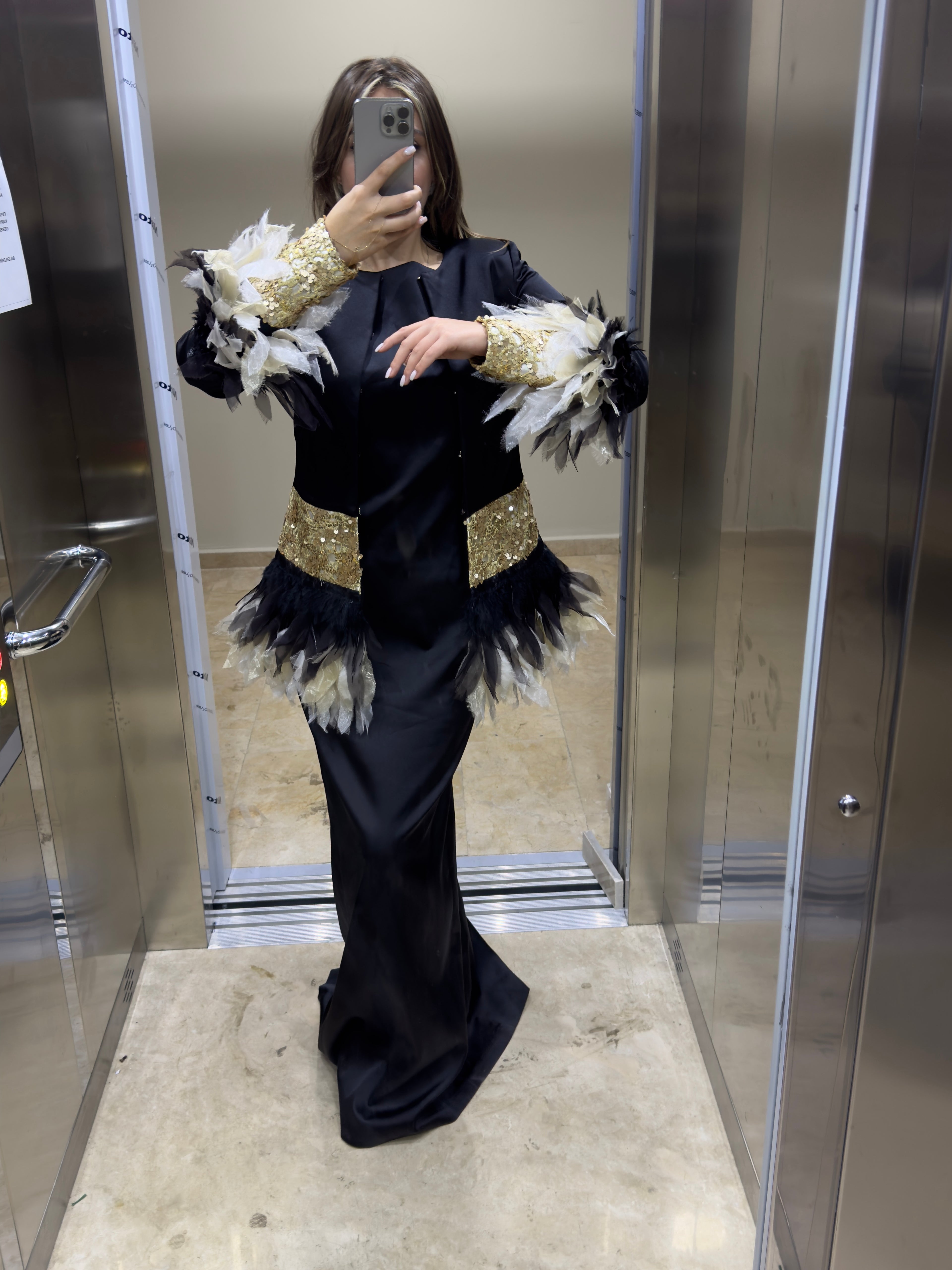 Özel Tasarım Tüylü Ceket ve İç Elbise Takım Abiye Düğün Nişan Kıyafeti