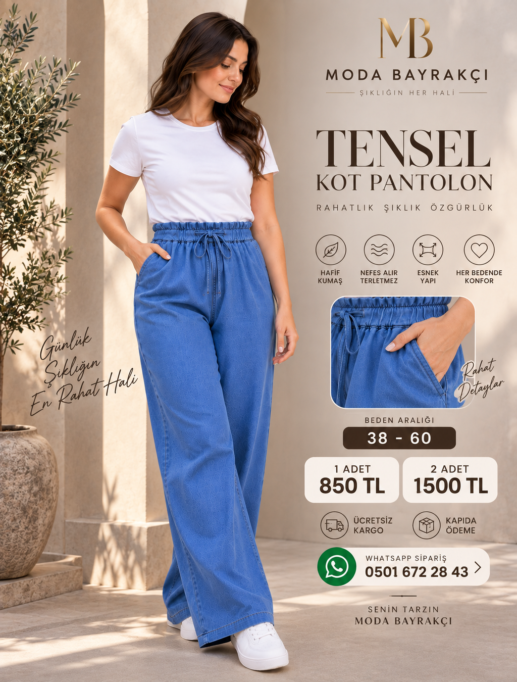 Tensel Kumaş Rahat Kalıp Kadın Pantolon