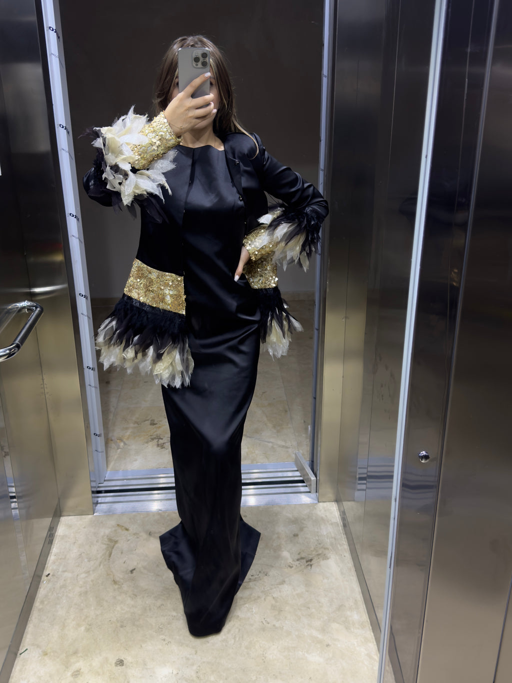 Özel Tasarım Tüylü Ceket ve İç Elbise Takım Abiye Düğün Nişan Kıyafeti