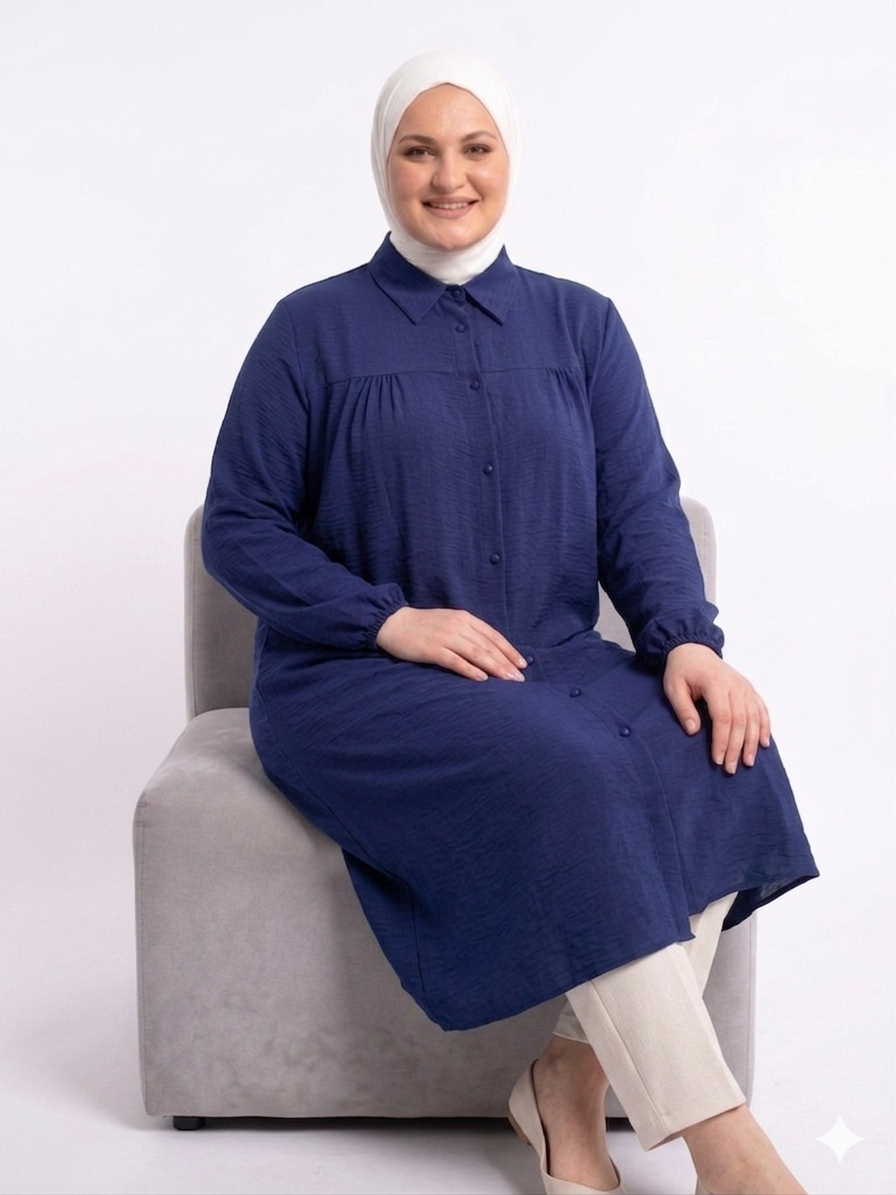 YAZLIK PİLELİ KOLDAN LASTİKLİ BATTAL BEDEN UZUN TUNİK