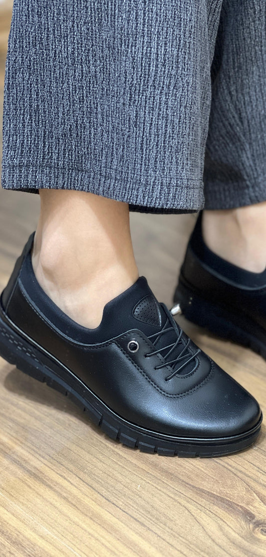 DALGIÇ KUMAŞ DERİ TABAN LASTİK BAĞCIKLI ORTOPEDİK TABAN MEVSİMLİK KADIN AYAKKABI