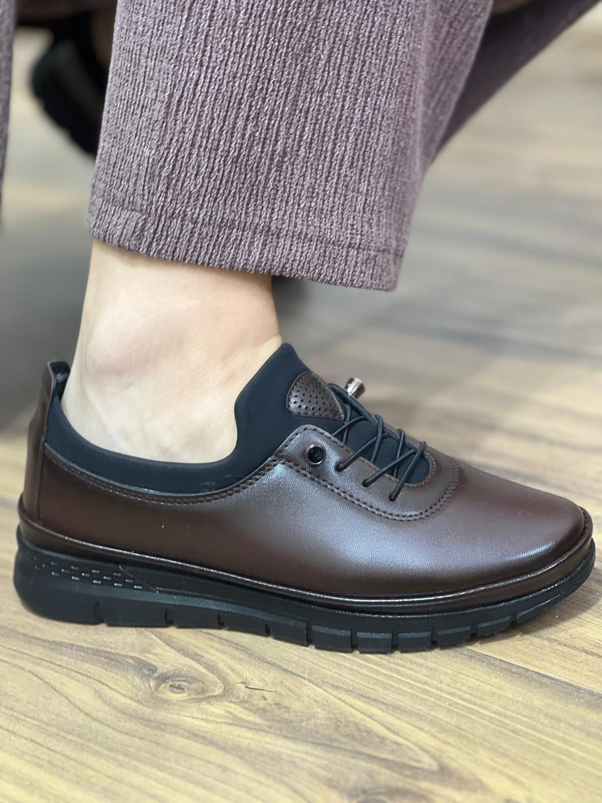 DALGIÇ KUMAŞ DERİ TABAN LASTİK BAĞCIKLI ORTOPEDİK TABAN MEVSİMLİK KADIN AYAKKABI