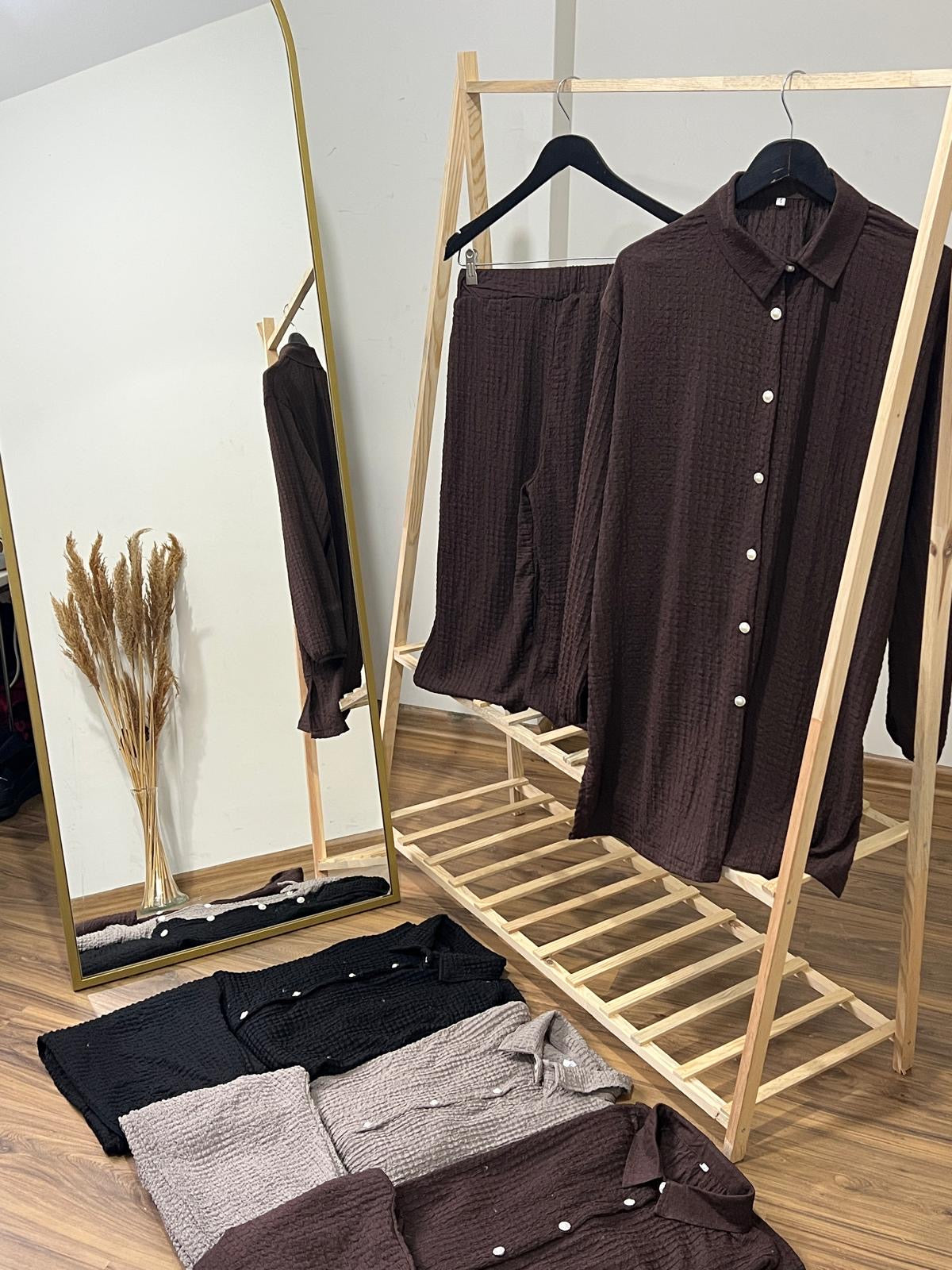 Bürümcük Kumaş Ultra Esnek Pantolon Beli Lastikli İkili Takım