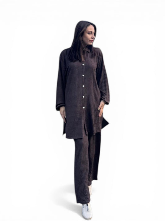 Bürümcük Kumaş Ultra Esnek Pantolon Beli Lastikli İkili Takım