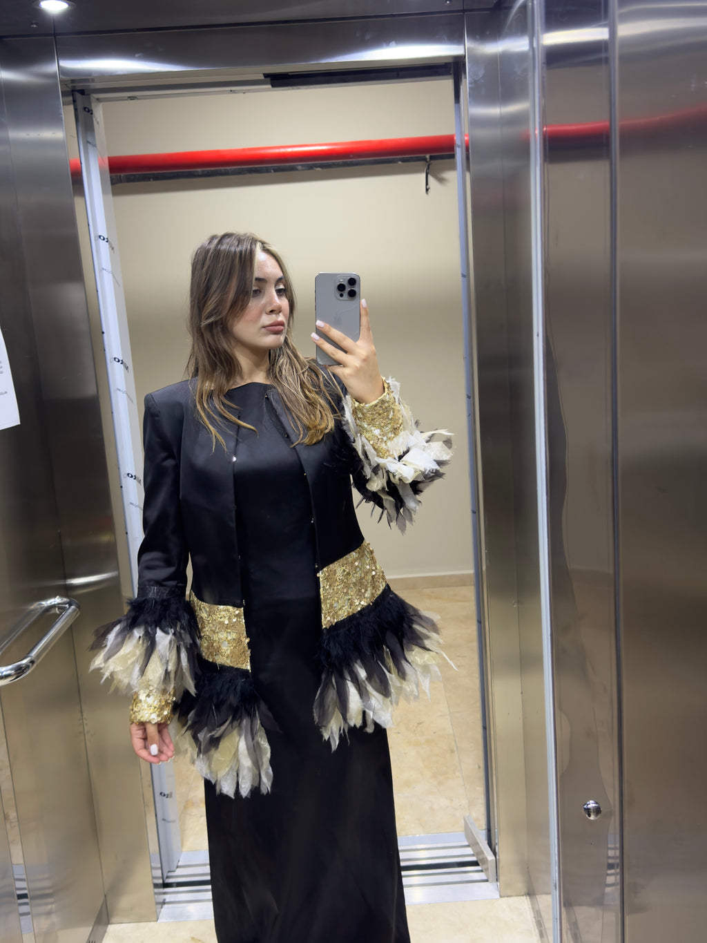 Özel Tasarım Tüylü Ceket ve İç Elbise Takım Abiye Düğün Nişan Kıyafeti