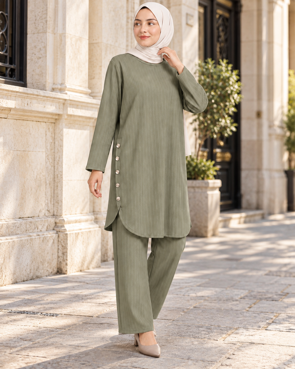 Liva Dökümlü Tunik Pantolon Kadın Takım