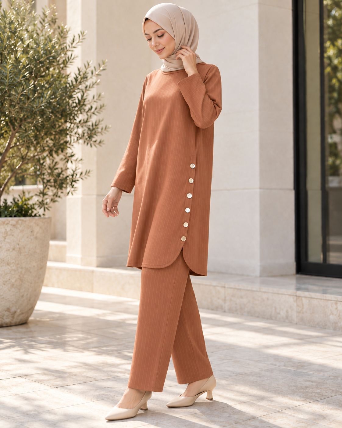 Liva Dökümlü Tunik Pantolon Kadın Takım