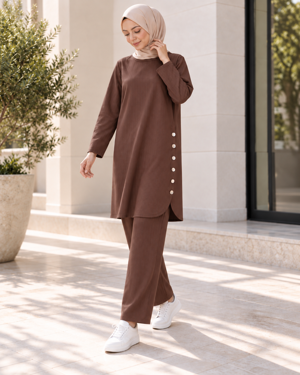 Liva Dökümlü Tunik Pantolon Kadın Takım