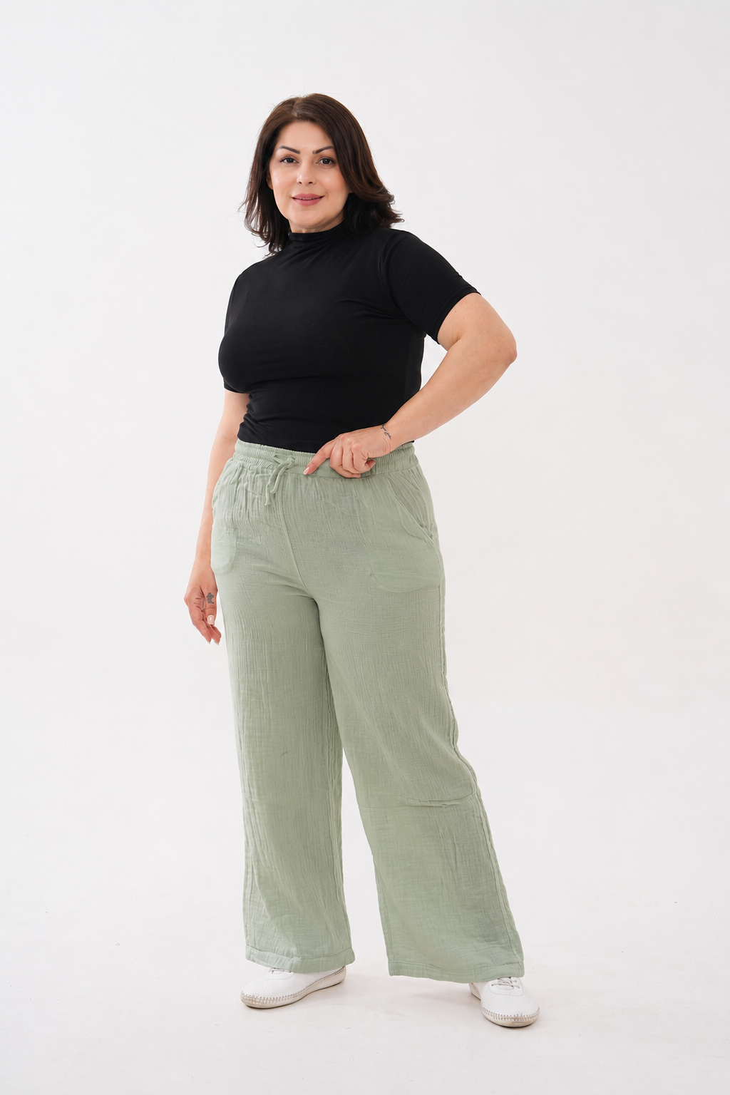 Müslin Kumaş Bol Paça Pantolon