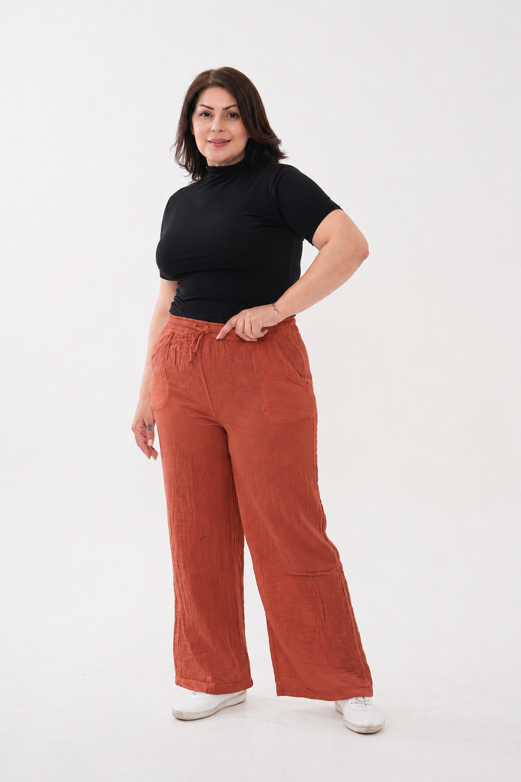 Müslin Kumaş Bol Paça Pantolon