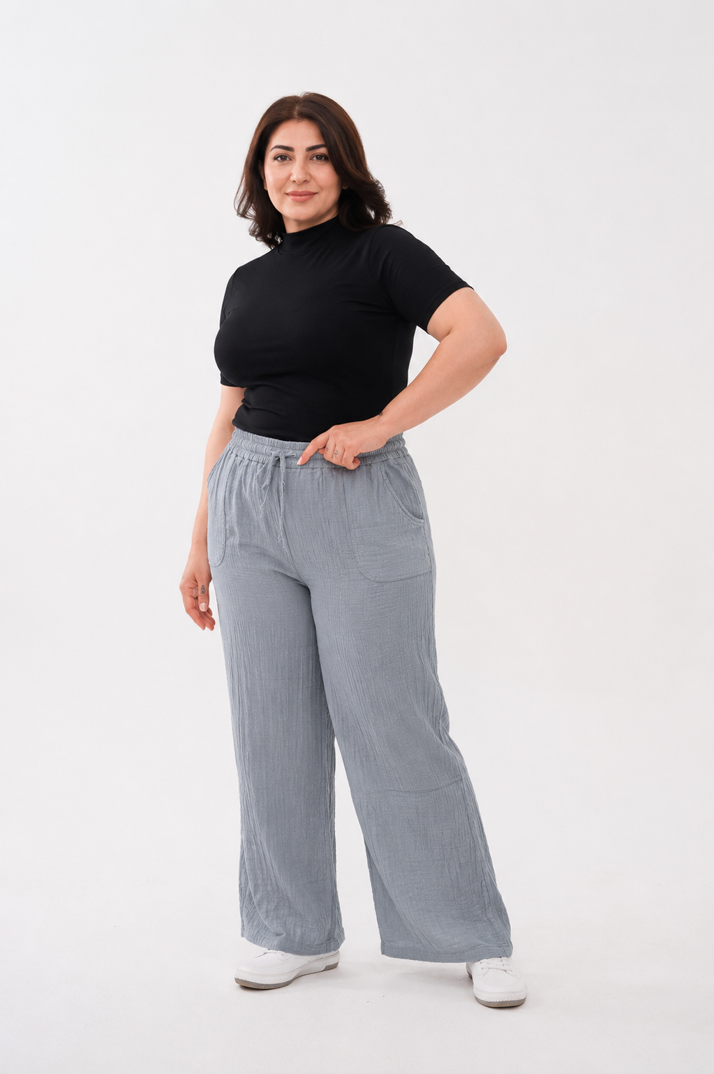 Müslin Kumaş Bol Paça Pantolon