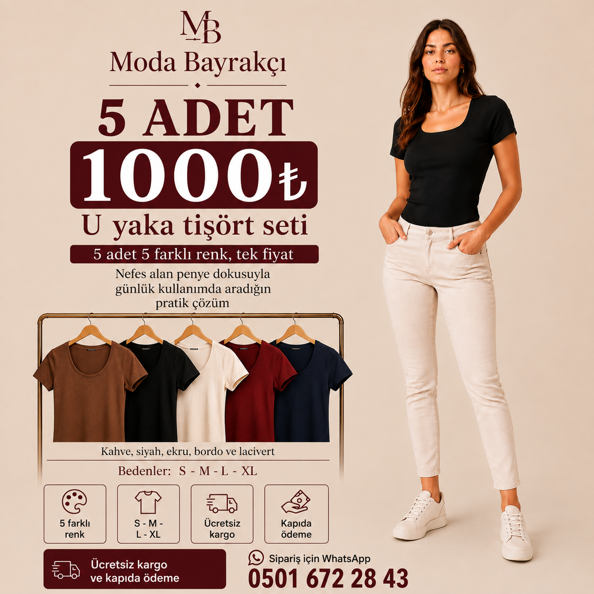 5'li Penye U Yaka Tişört Seti