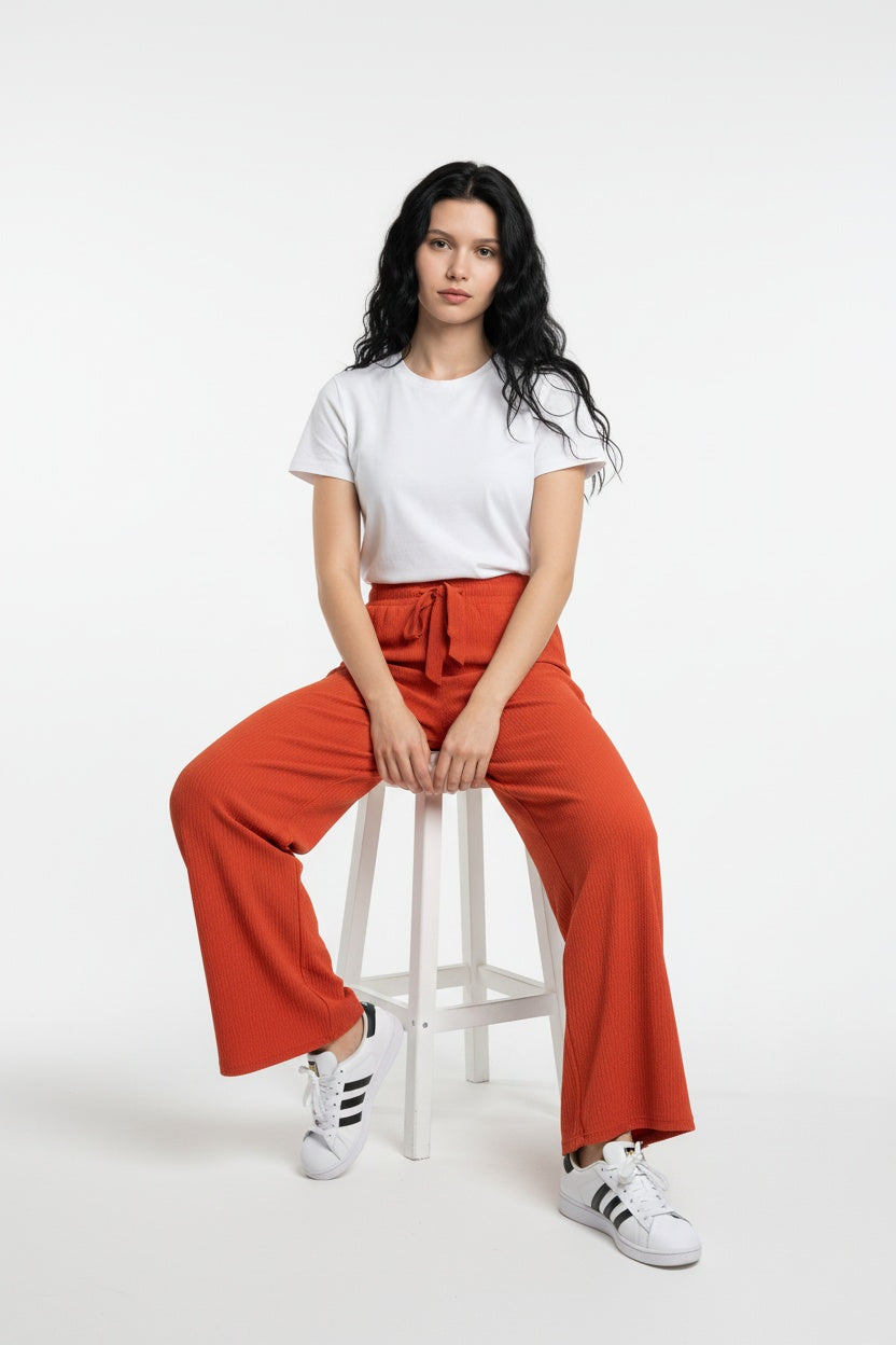 GOFRE KUMAŞ ENİNE BOYUNA ESNEK KUMAŞ PANTOLON