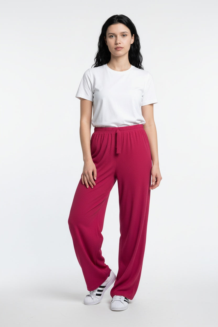 GOFRE KUMAŞ ENİNE BOYUNA ESNEK KUMAŞ PANTOLON