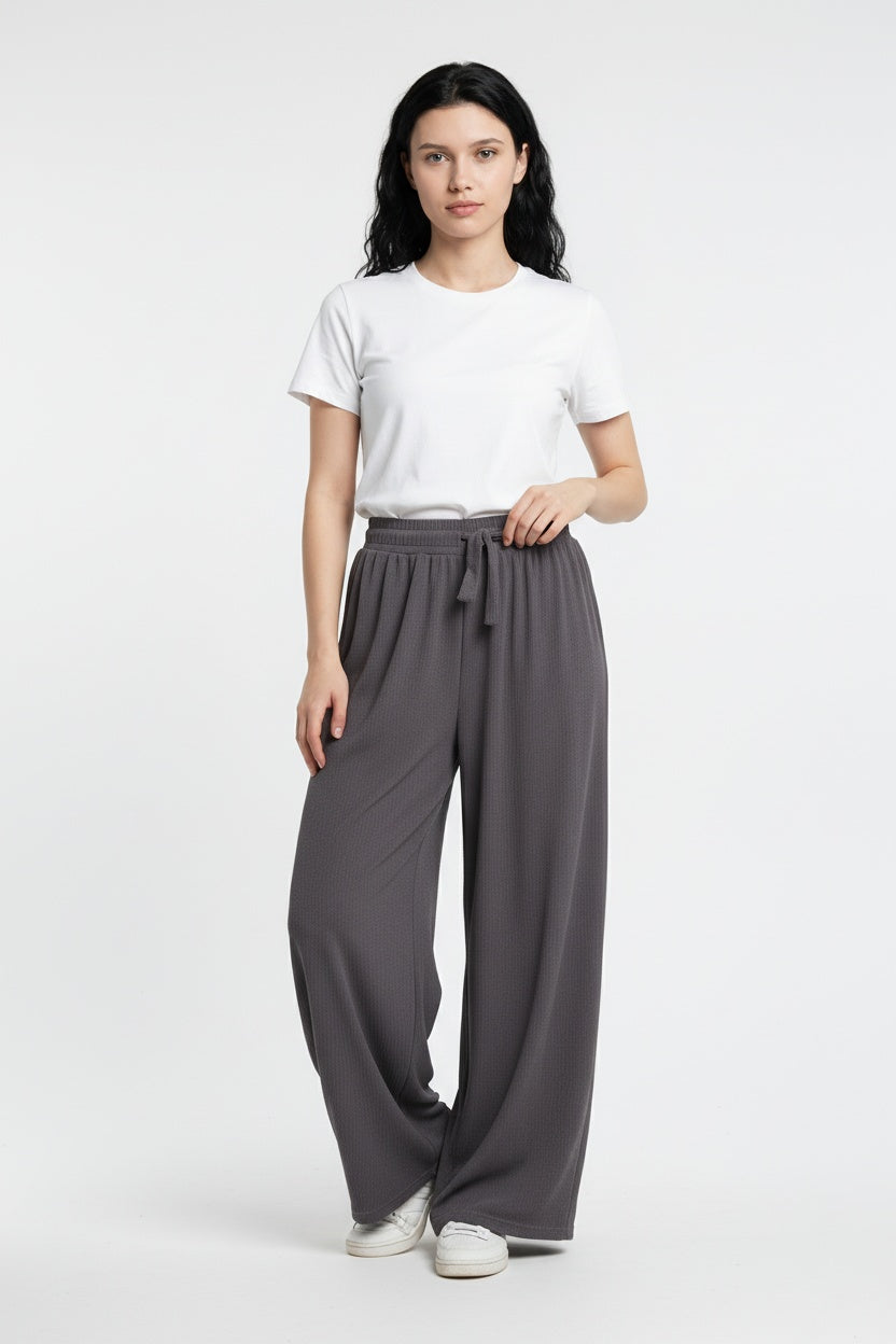 GOFRE KUMAŞ ENİNE BOYUNA ESNEK KUMAŞ PANTOLON