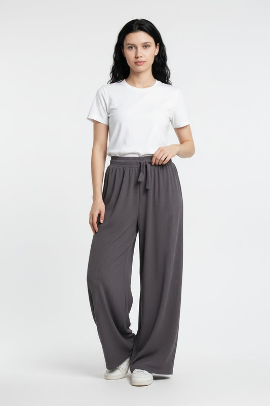 GOFRE KUMAŞ ENİNE BOYUNA ESNEK KUMAŞ PANTOLON