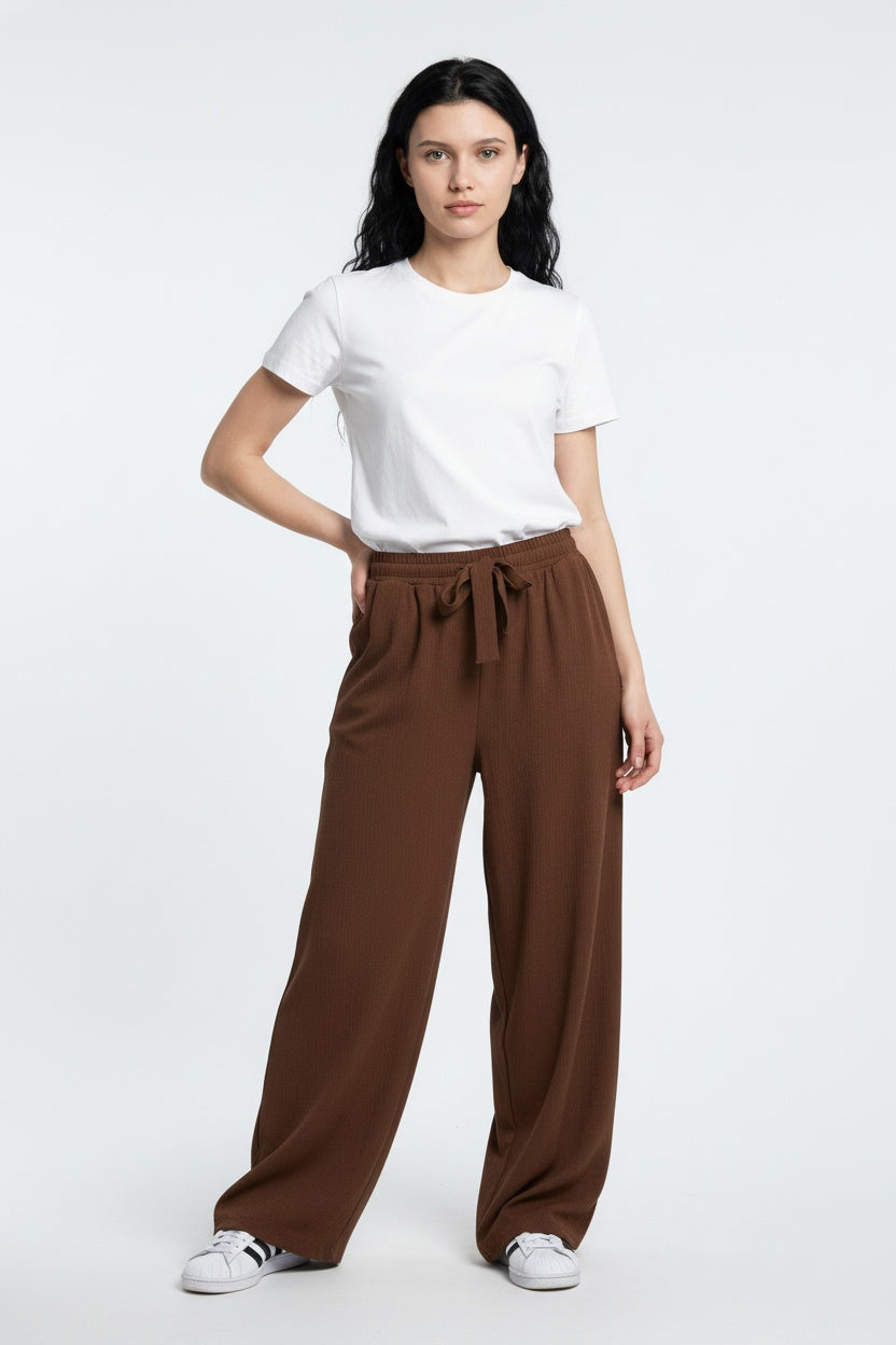 GOFRE KUMAŞ ENİNE BOYUNA ESNEK KUMAŞ PANTOLON