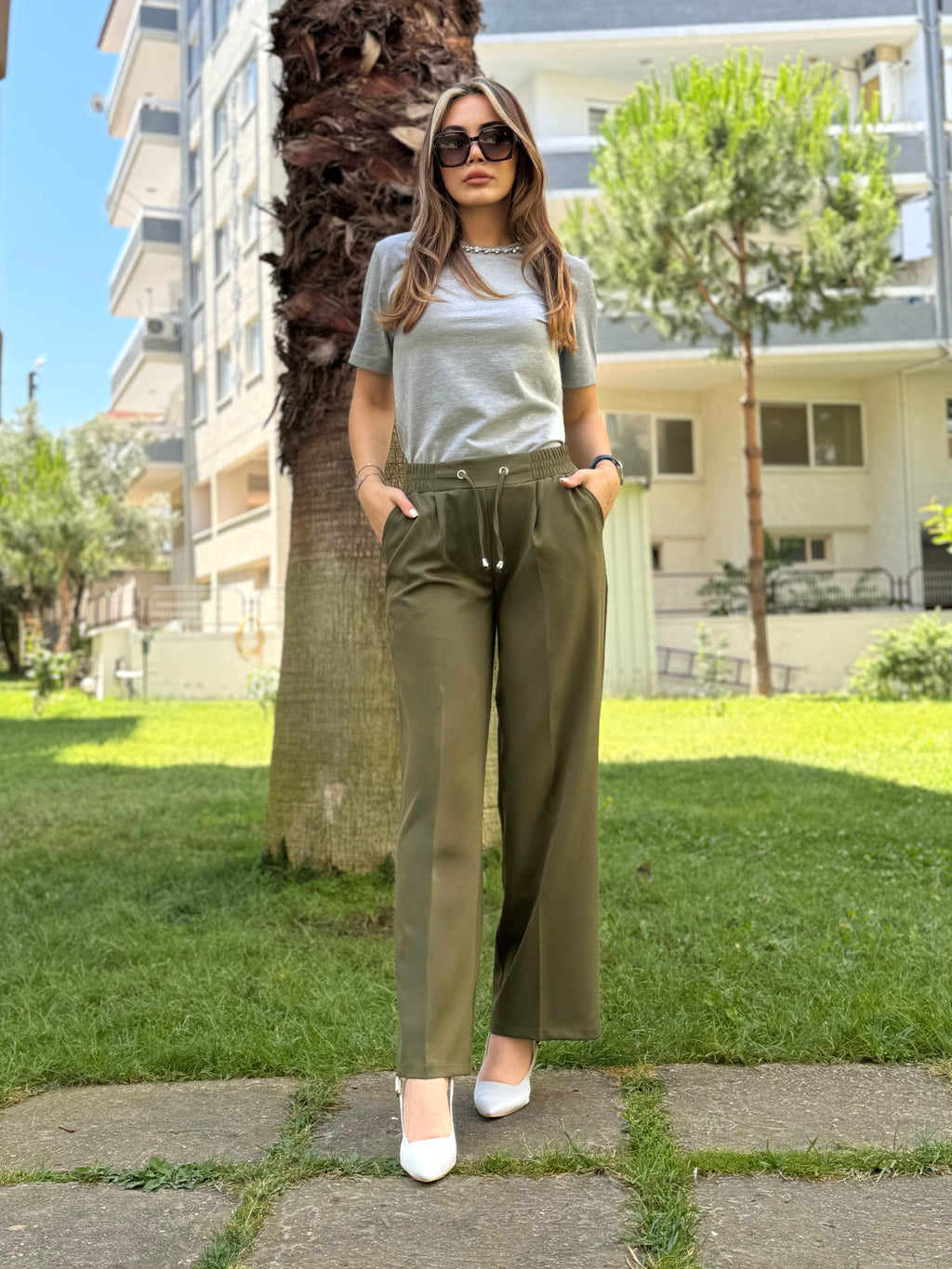 DOUBLE KREP KUMAŞ BOL PAÇA PANTOLON