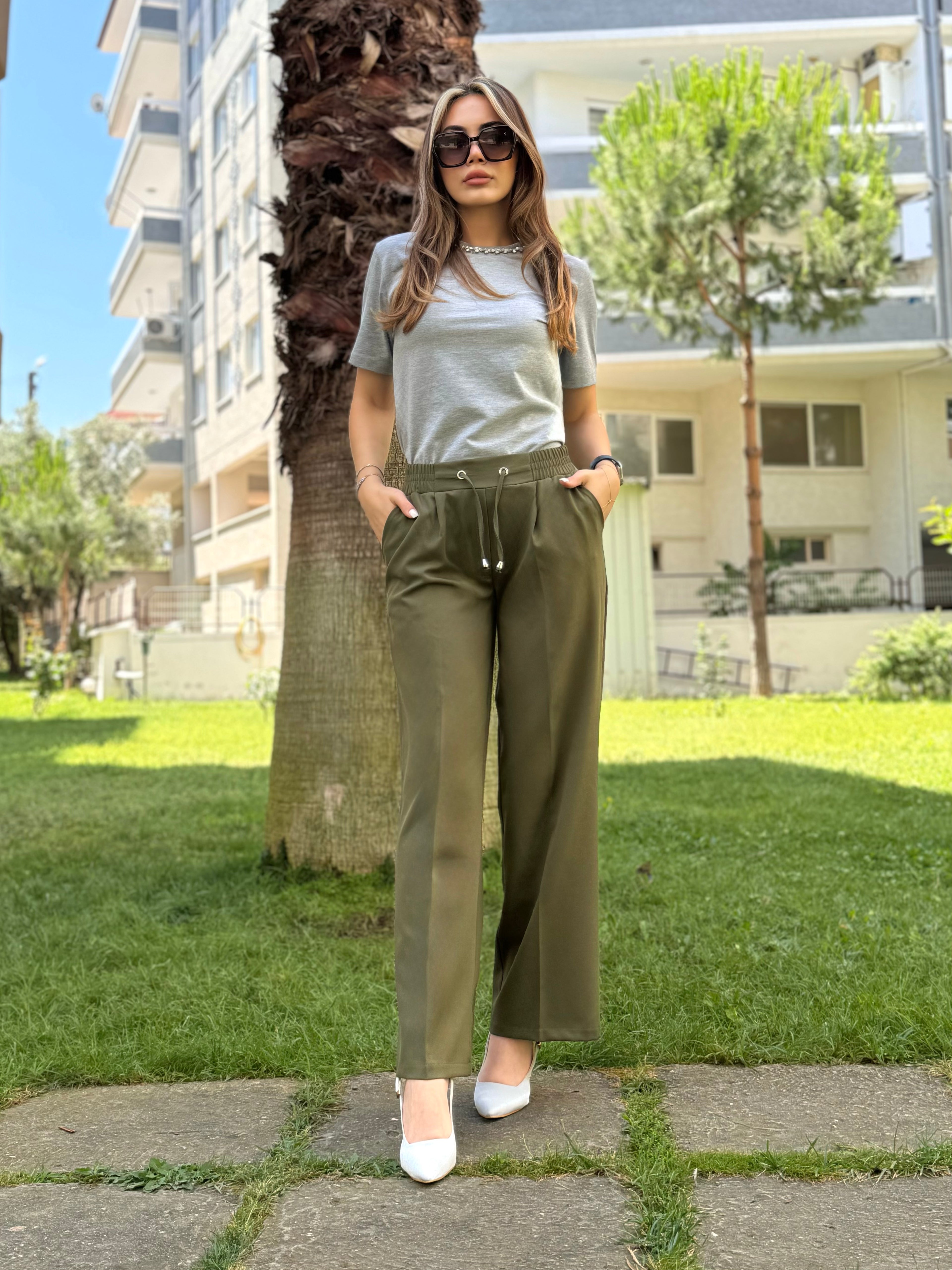 DOUBLE KREP KUMAŞ BOL PAÇA PANTOLON