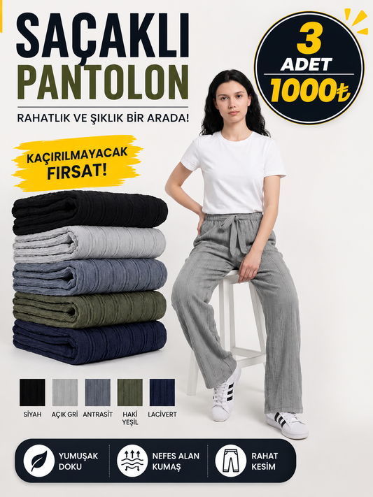 Ultra Esnek Saçaklı Bol Paça Pantolon