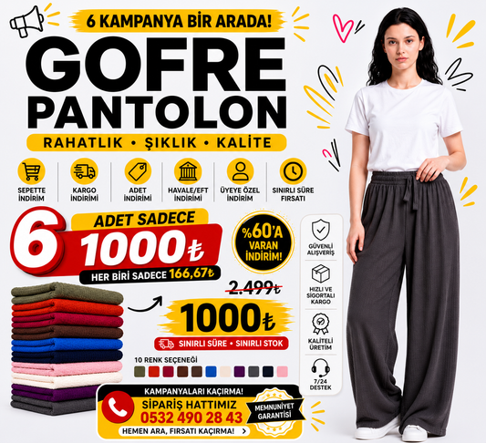 GOFRE KUMAŞ ENİNE BOYUNA ESNEK KUMAŞ PANTOLON