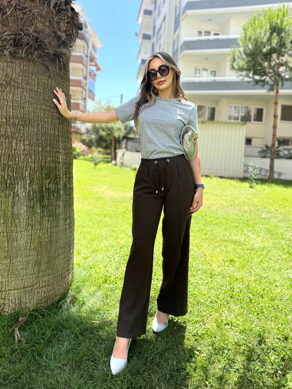 DOUBLE KREP KUMAŞ BOL PAÇA PANTOLON