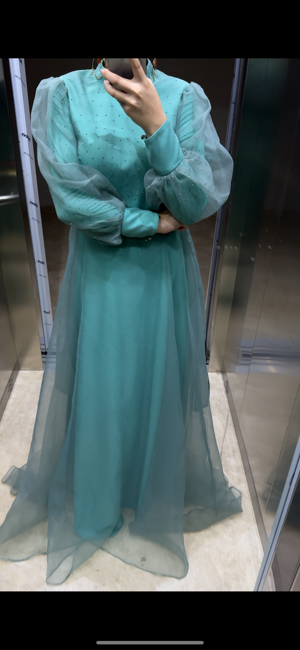 Balon Kol Taş işlemeli Prenses Model Tesettür Abiye