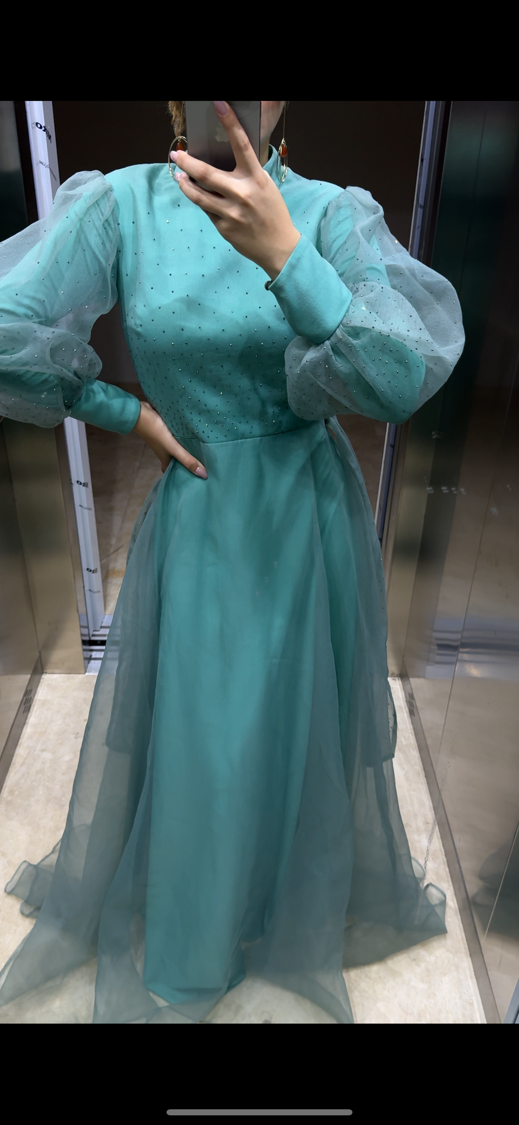 Balon Kol Taş işlemeli Prenses Model Tesettür Abiye