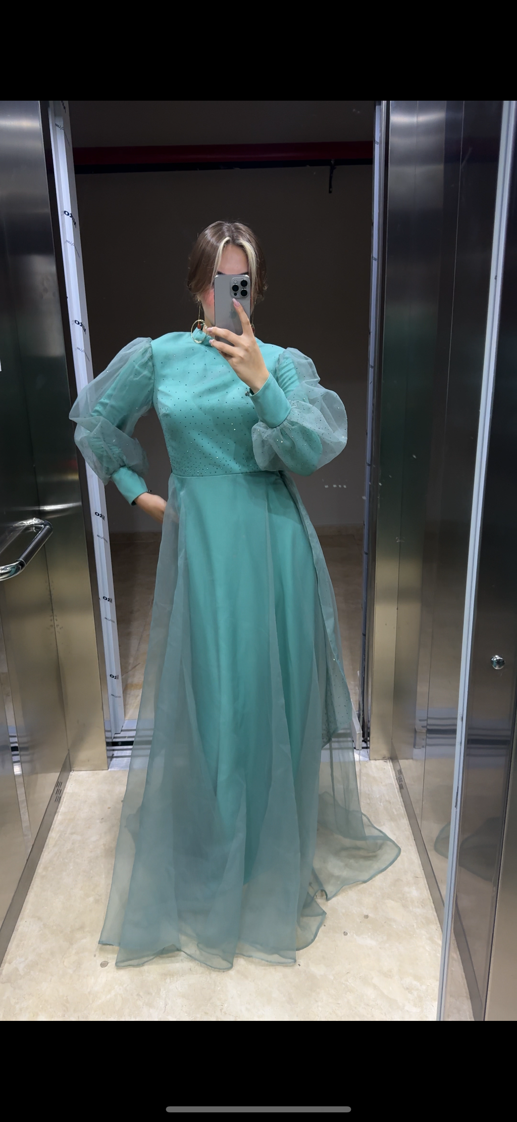 Balon Kol Taş işlemeli Prenses Model Tesettür Abiye