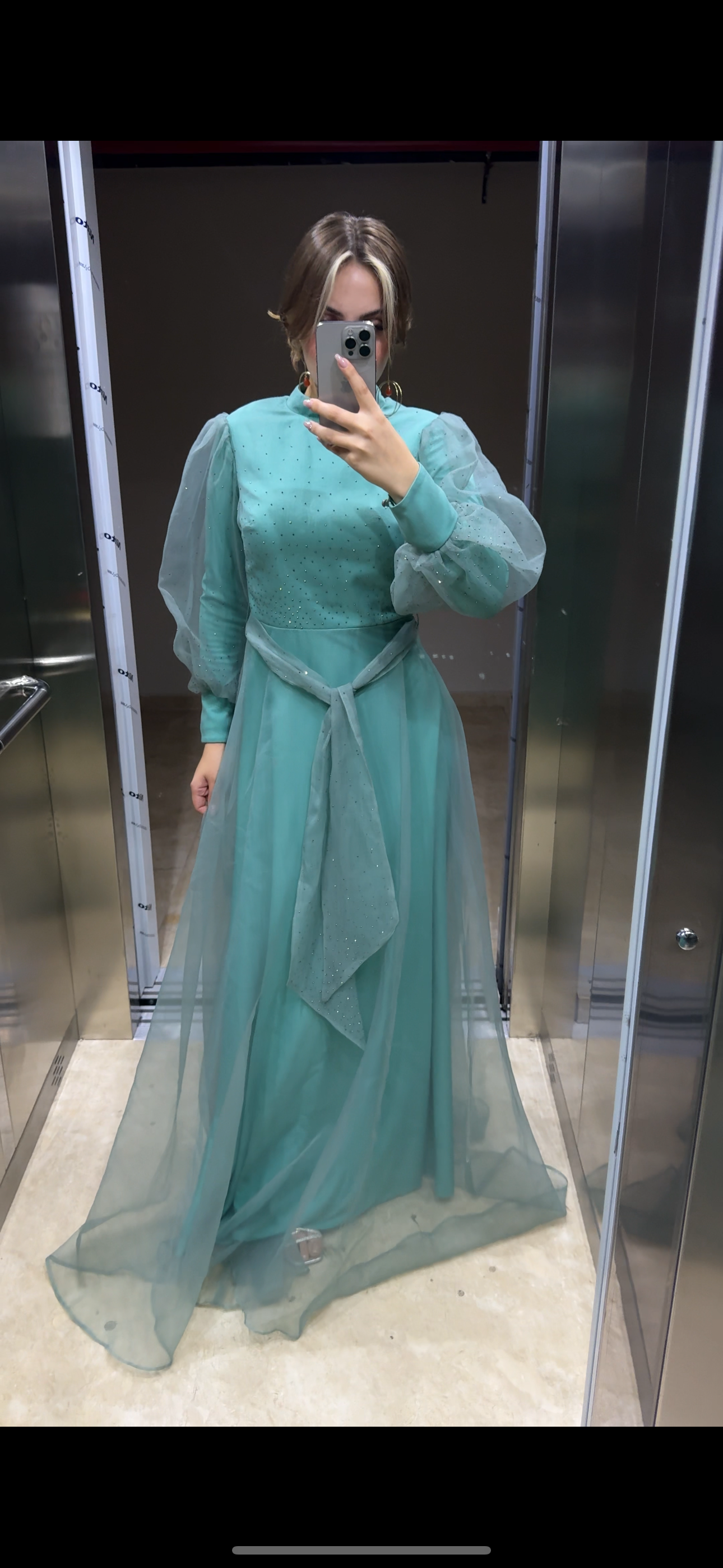 Balon Kol Taş işlemeli Prenses Model Tesettür Abiye