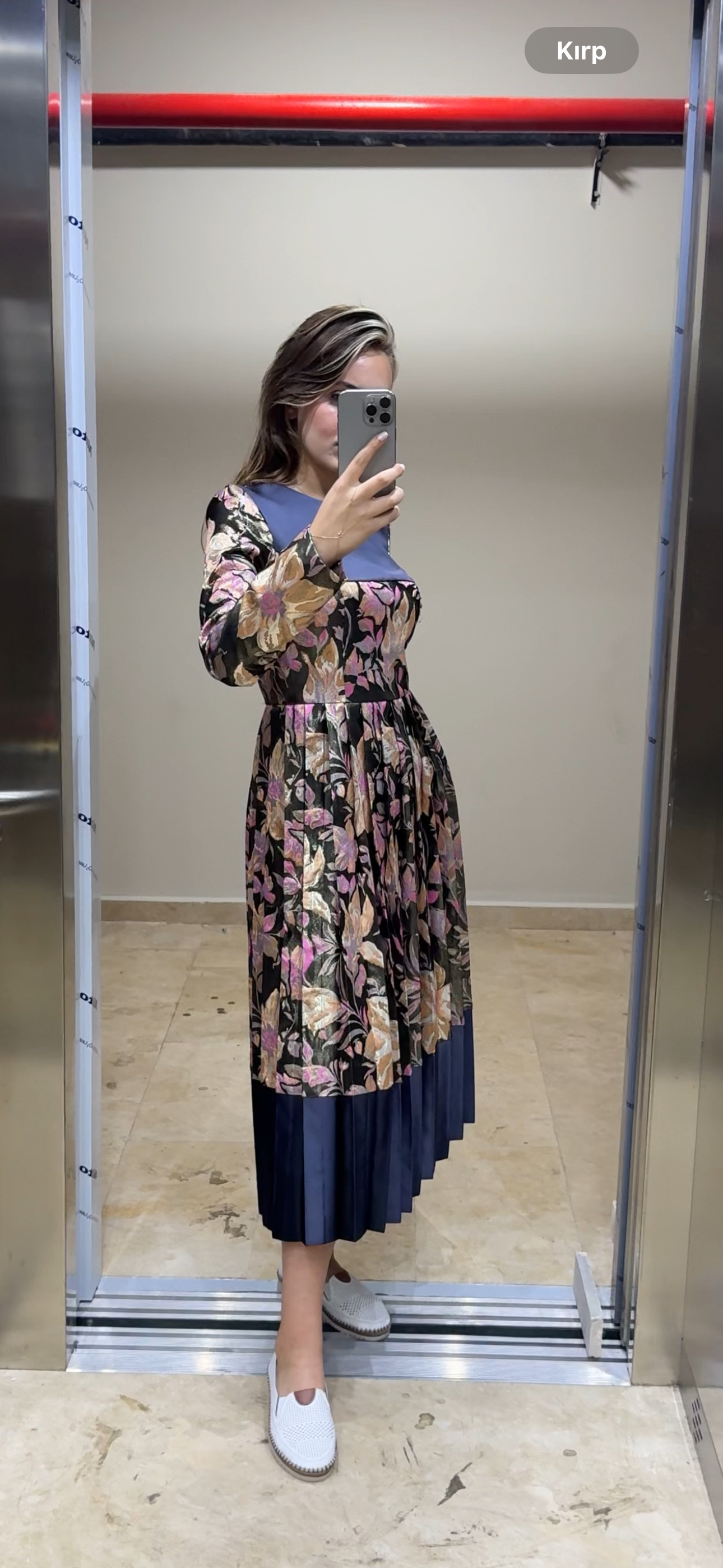 Çiçek Kaplamalı Saten Midi Boy Eteği Pliseli Özel Tasarım Abiye SON ADET