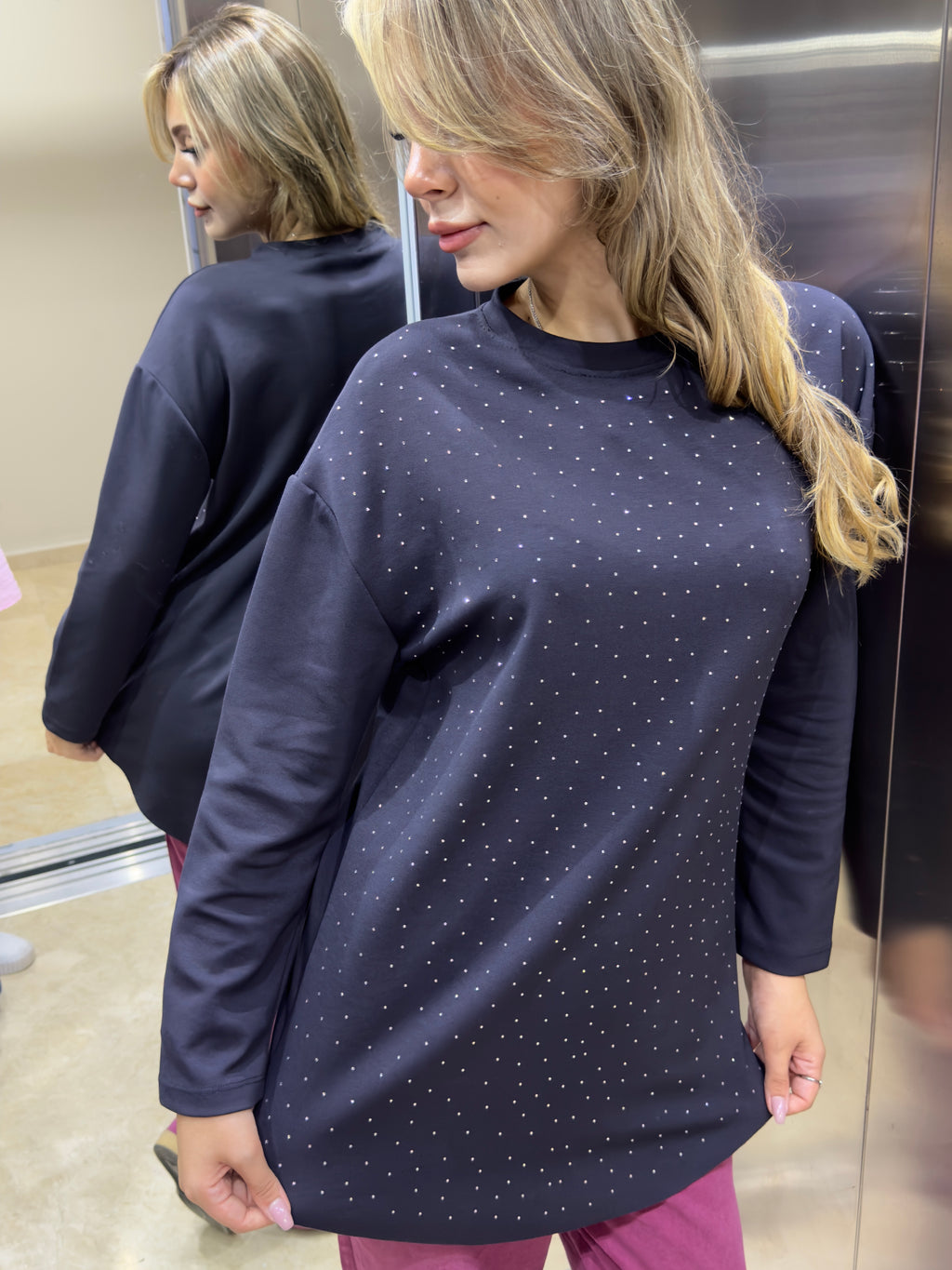 Parıltılı Modal Kumaş Pamuklu Tüylenmeyen Spor ve Şık Oversize Tunik