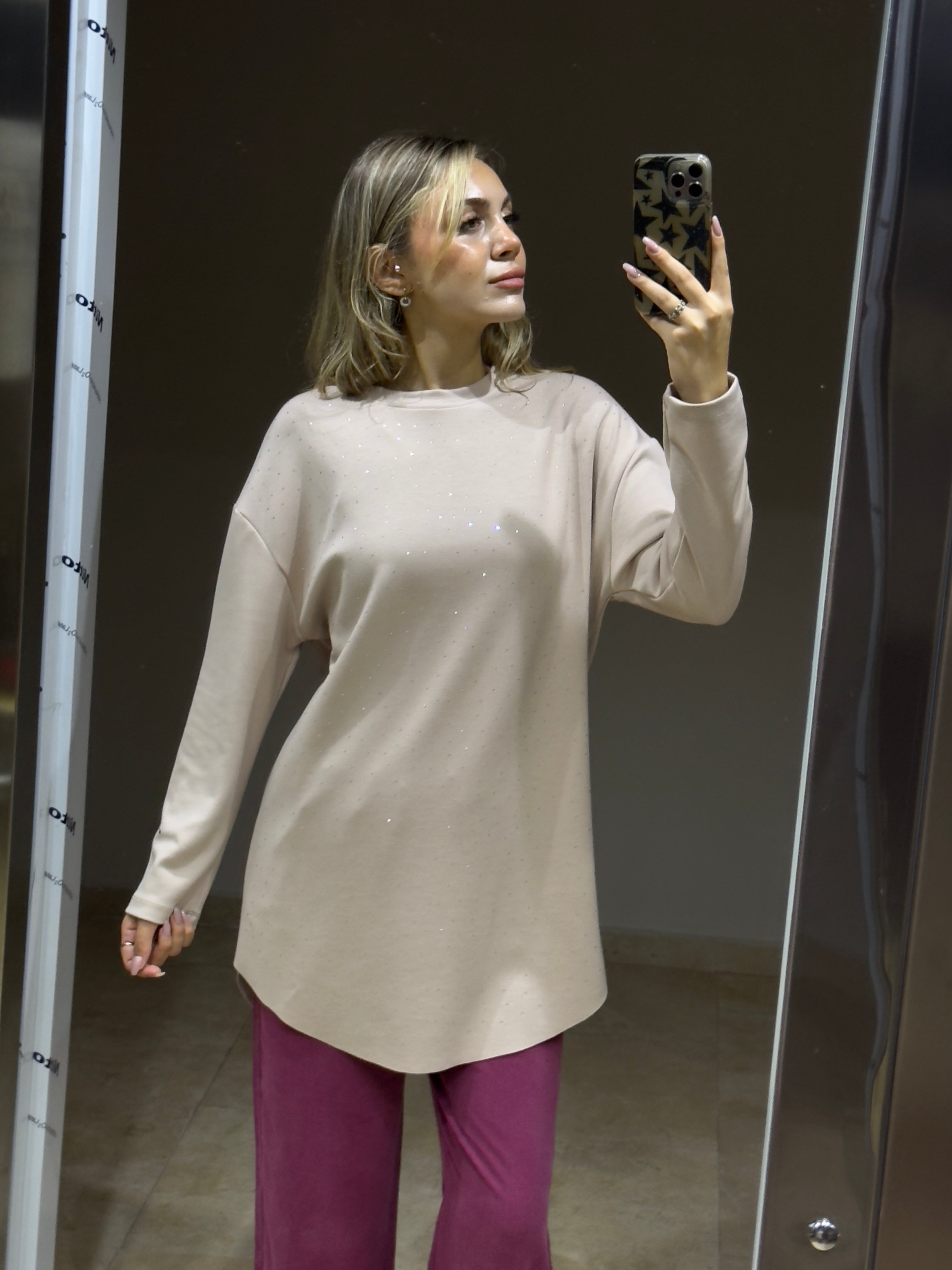 Parıltılı Modal Kumaş Pamuklu Tüylenmeyen Spor ve Şık Oversize Tunik