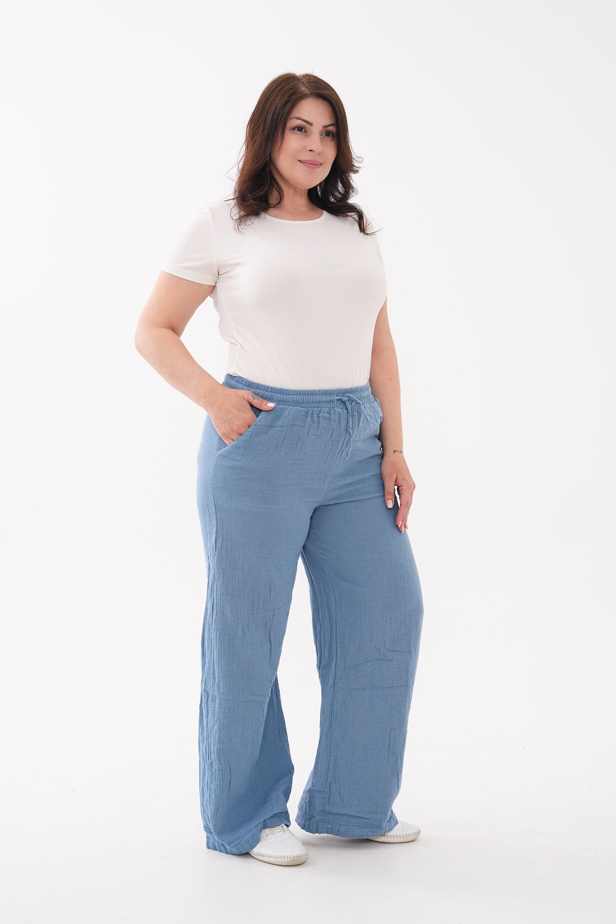 Müslin Kumaş Bol Paça Pantolon