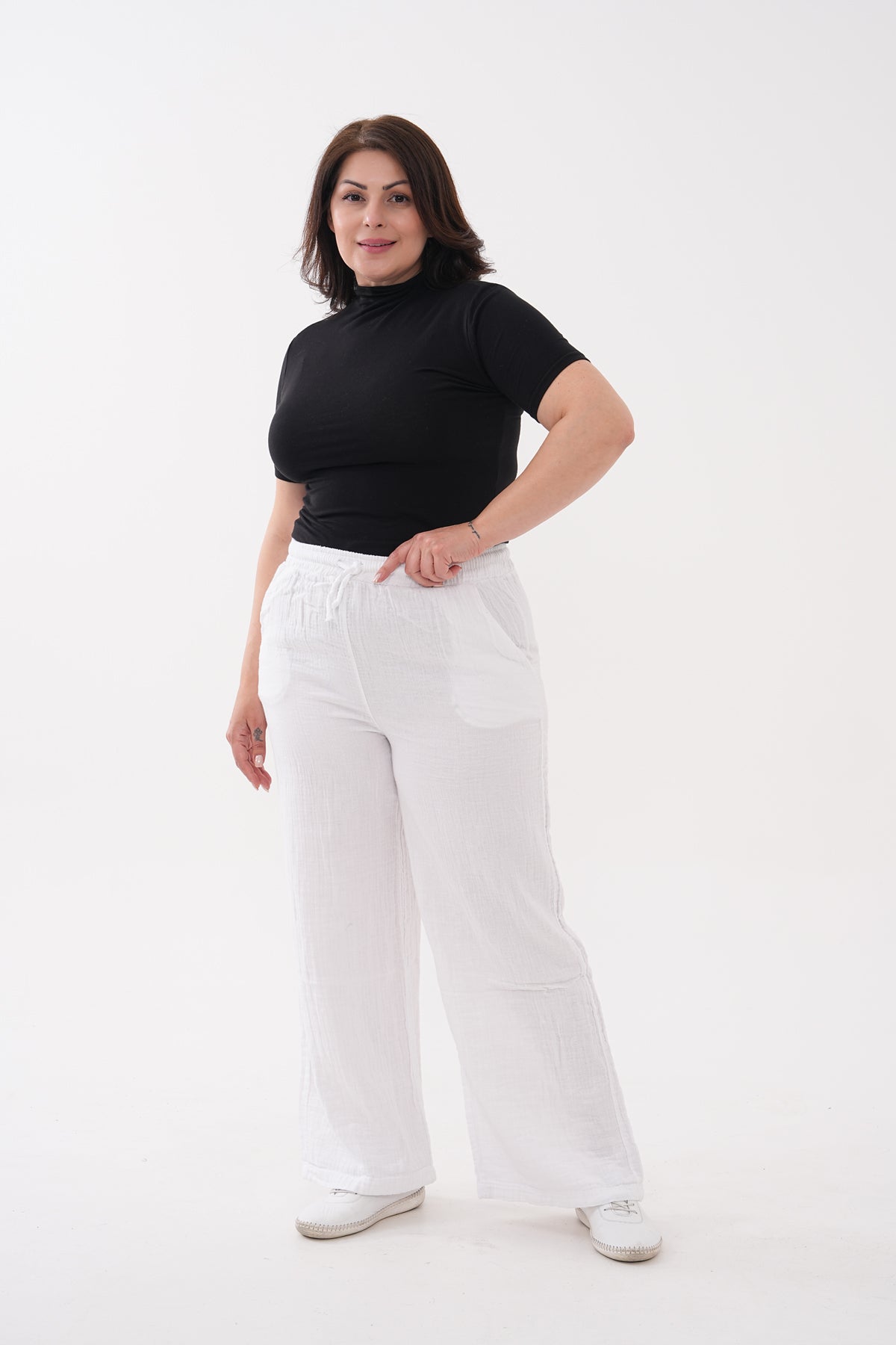 Müslin Kumaş Bol Paça Pantolon