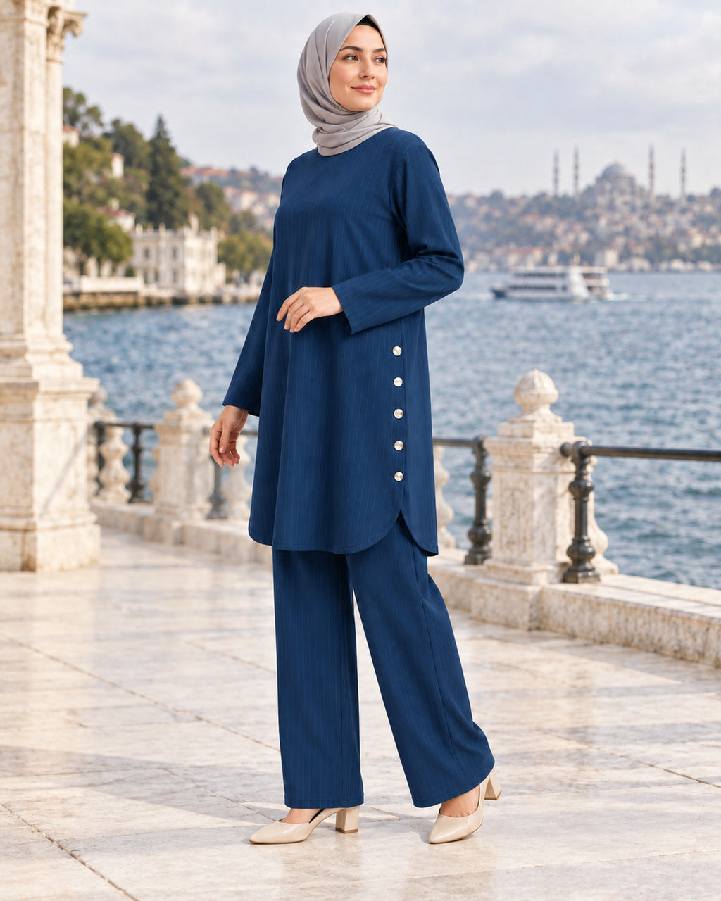 Liva Dökümlü Tunik Pantolon Kadın Takım
