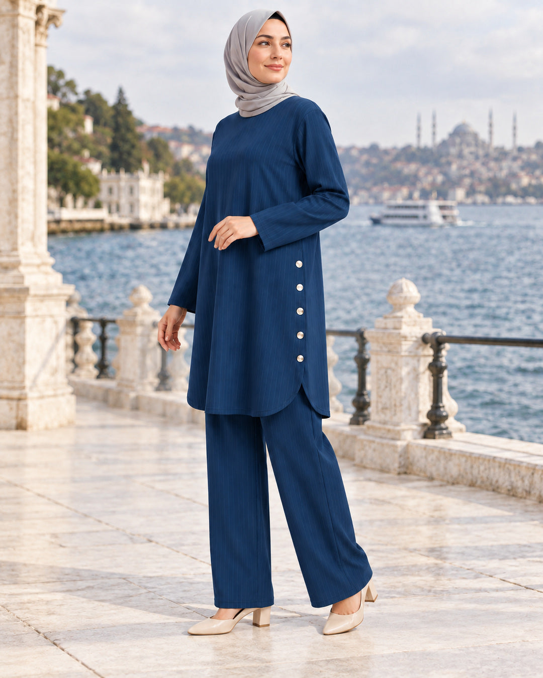 Liva Dökümlü Tunik Pantolon Kadın Takım