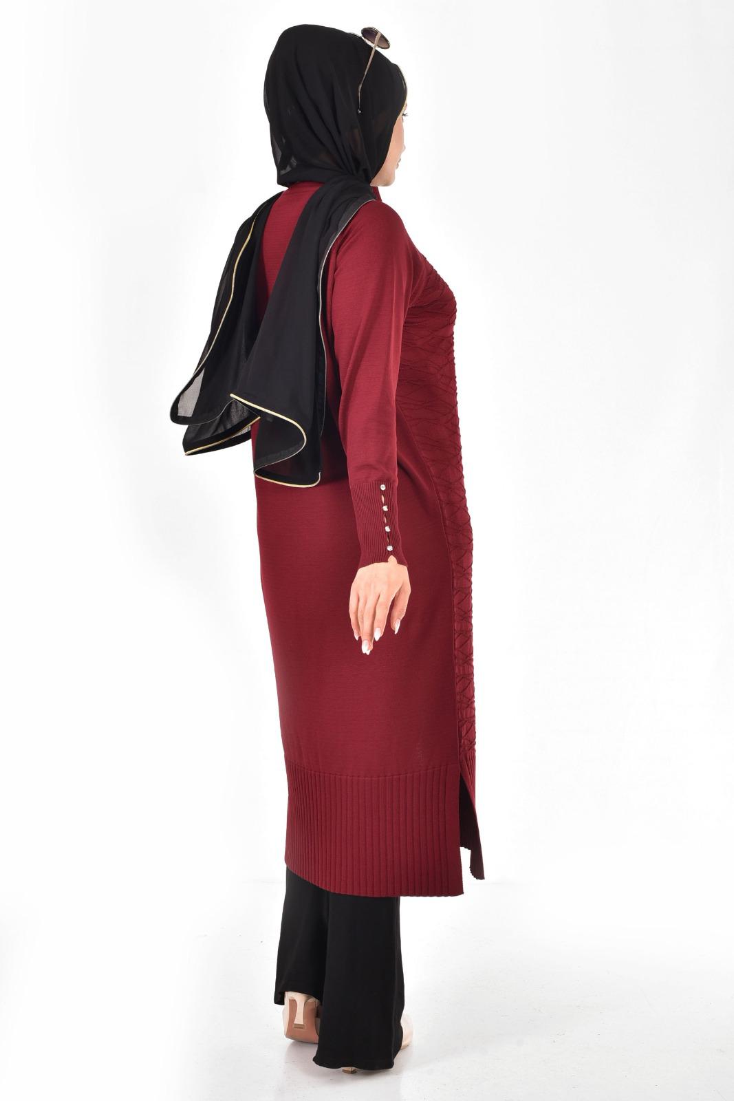 Merserize Kumaş Düğmeli Uzun Hırka