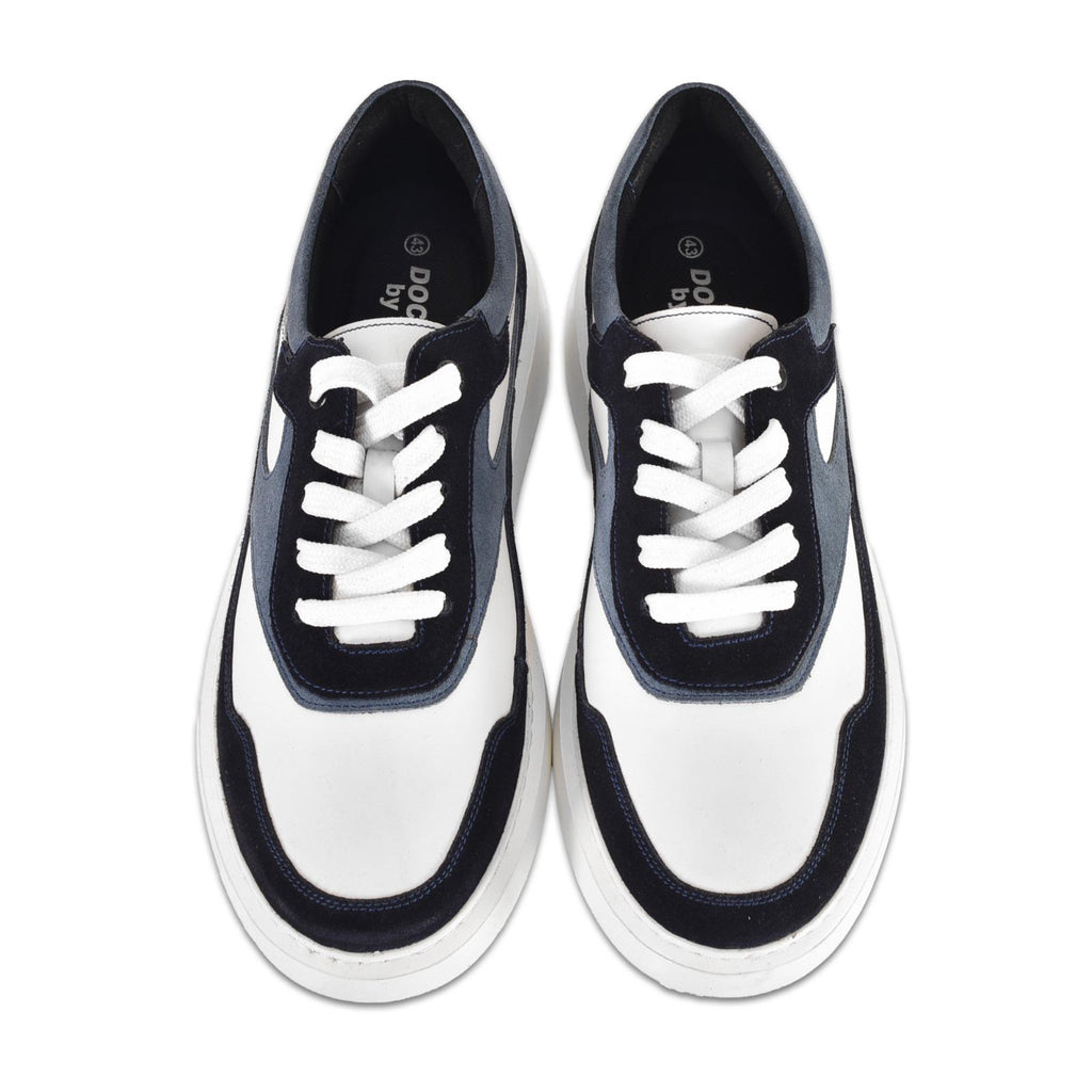 Beyaz-Lacivert Deri Detaylı Günlük Erkek Spor Ayakkabı