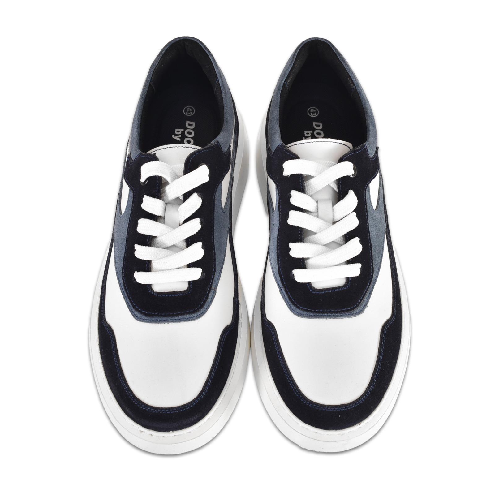 Beyaz-Lacivert Deri Detaylı Günlük Erkek Spor Ayakkabı