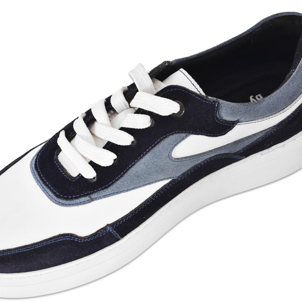 Beyaz-Lacivert Deri Detaylı Günlük Erkek Spor Ayakkabı