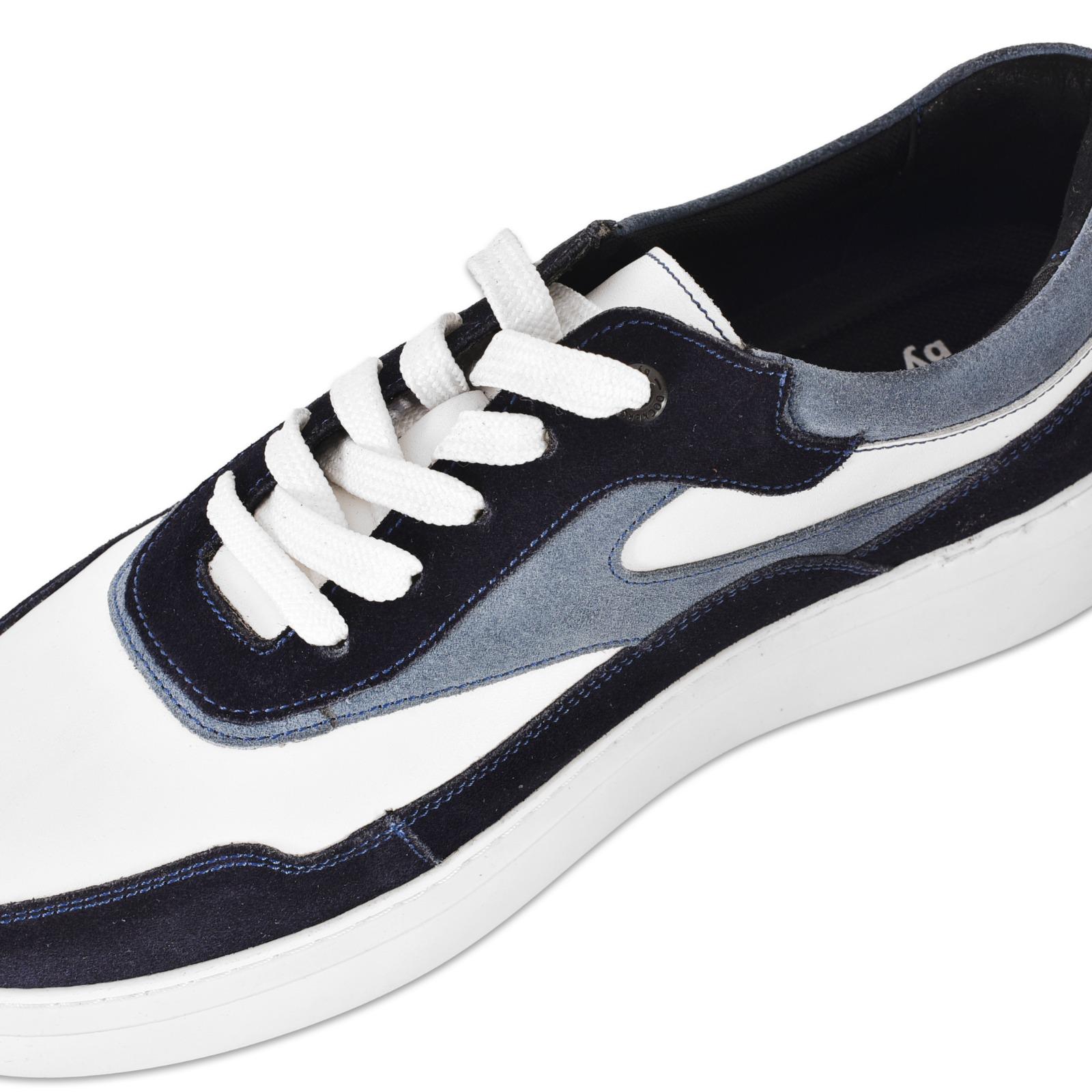 Beyaz-Lacivert Deri Detaylı Günlük Erkek Spor Ayakkabı