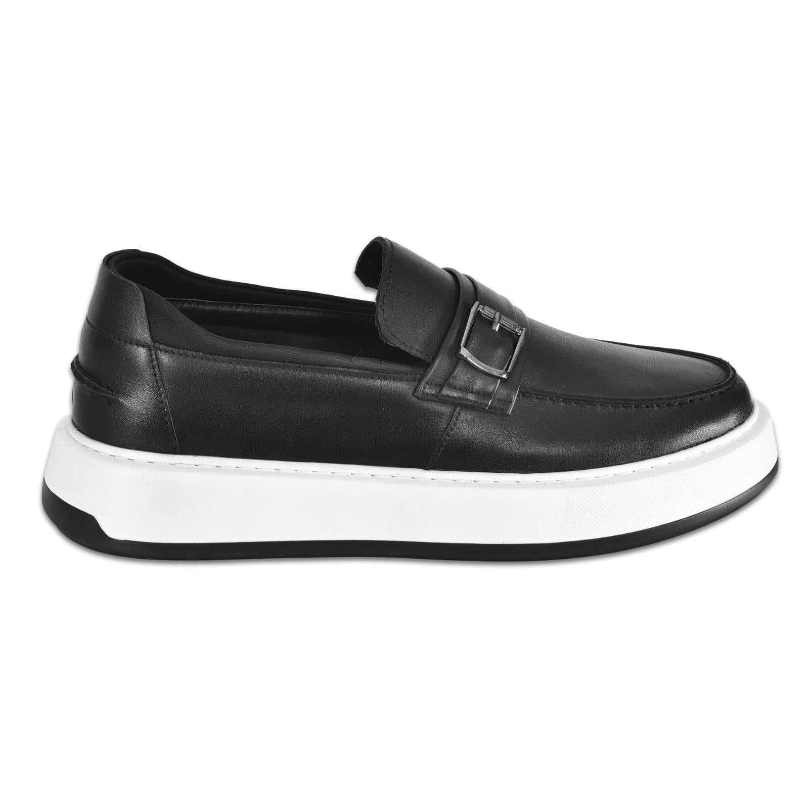 Siyah Deri Tokalı Erkek Loafer Ayakkabı