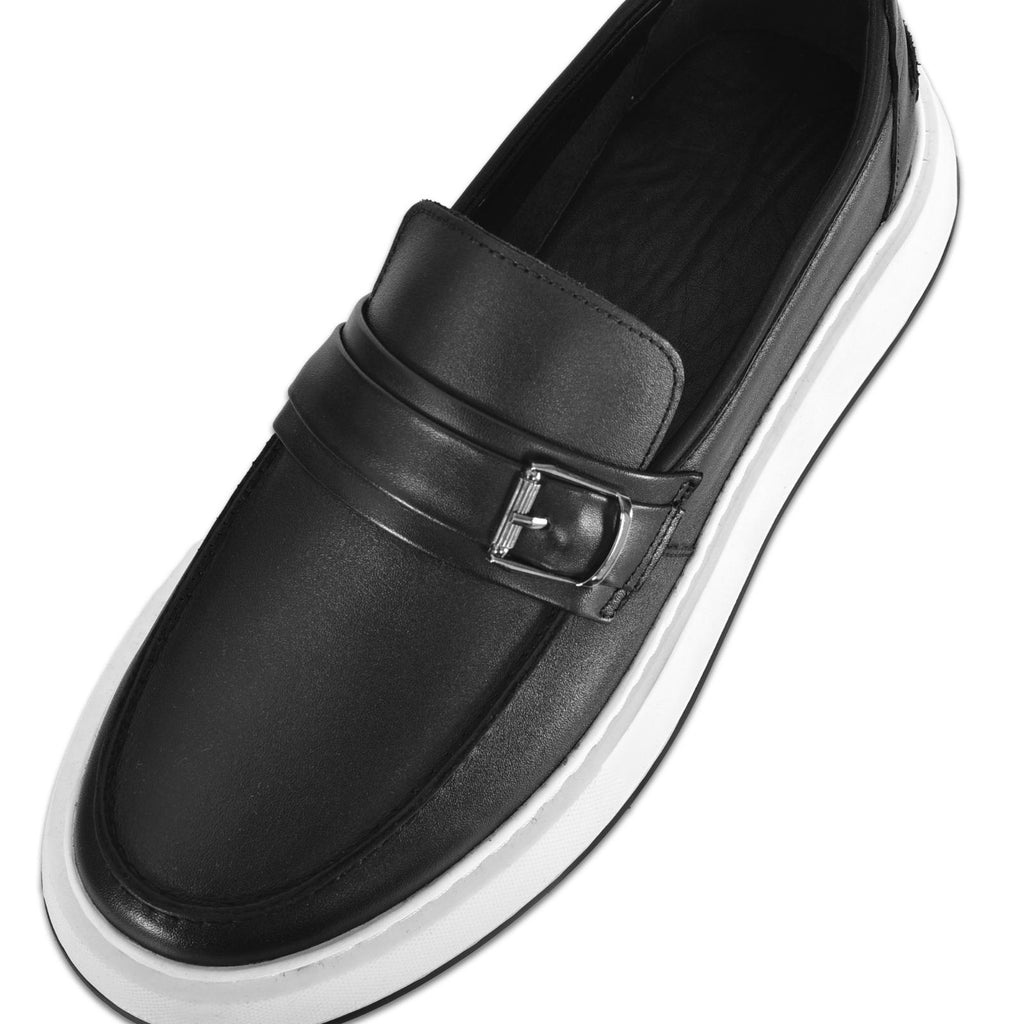 Siyah Deri Tokalı Erkek Loafer Ayakkabı